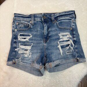 American Eagle Shortie Shorts 4 Light Wash Ripped Cuffed Stretch High-Rise Blue